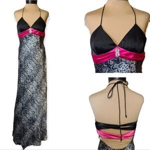 Blondie Nites Black Snakeskin Print Pink Formal  Prom Gown Size 3